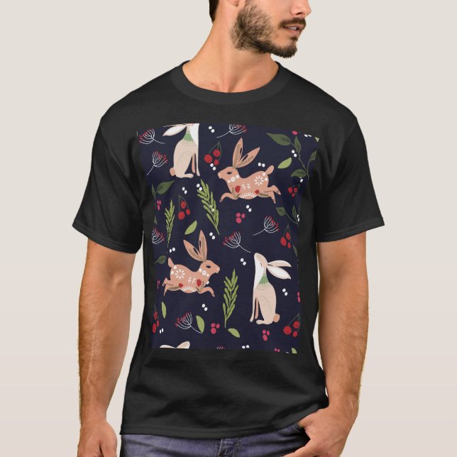 Camiseta Scandinavian Folart Bunny Impressão (Frente)