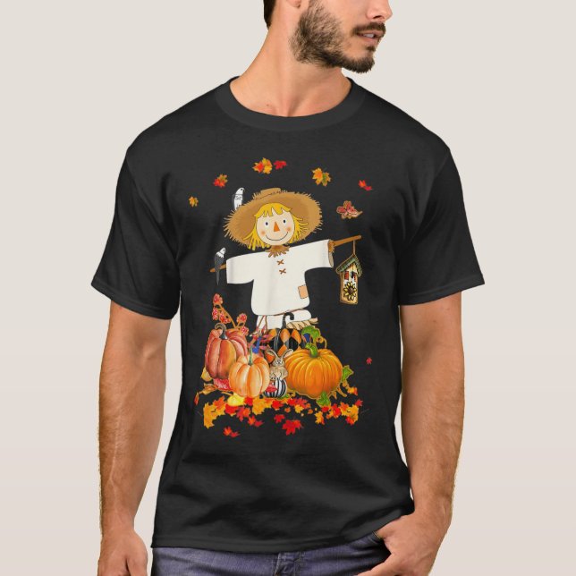 Camiseta Scarecrow Autumn Hello Fall Pumpkin Ação de Graças (Frente)