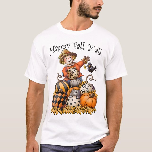 Camiseta Scarecrow Happy Fall Y Pumpkin Ação de Graças Ha (Frente)