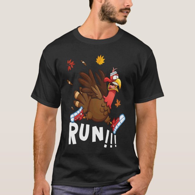 Camiseta Scared Turkey Run  Thanksgiving Running Turkey Tro (Frente)