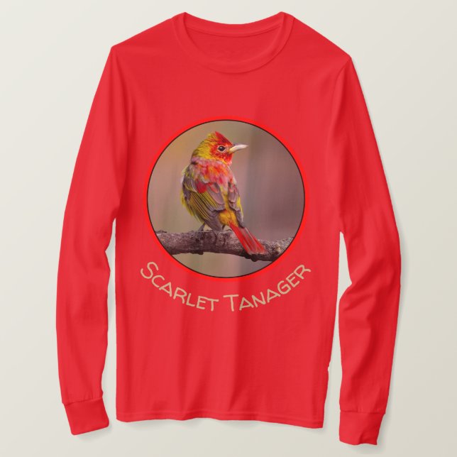 Camiseta Scarlet Tanager Molting - Fotografia original (Frente do Design)