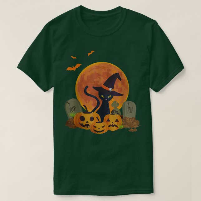 Camiseta Scary Black Witch Cat Vintage Halloween Pumpkin  (Frente do Design)