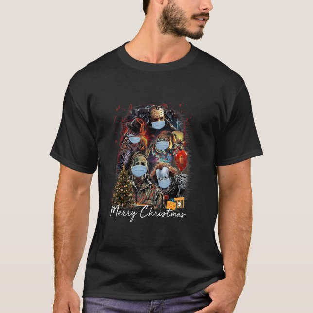 Camiseta Scary Christmas Horror Movies Characters Merry (Frente)