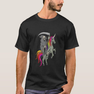 Camiseta Scary Grim Reaper Skeleton Death Montando Unicorn 
