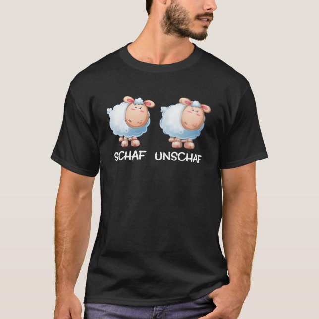 Camiseta Schaf Unschaf com texto alemão Kinder Wortwitz (Frente)