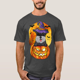 Camiseta Schnauzer Bruxa Abóbora Cachorro de Halloween Engr
