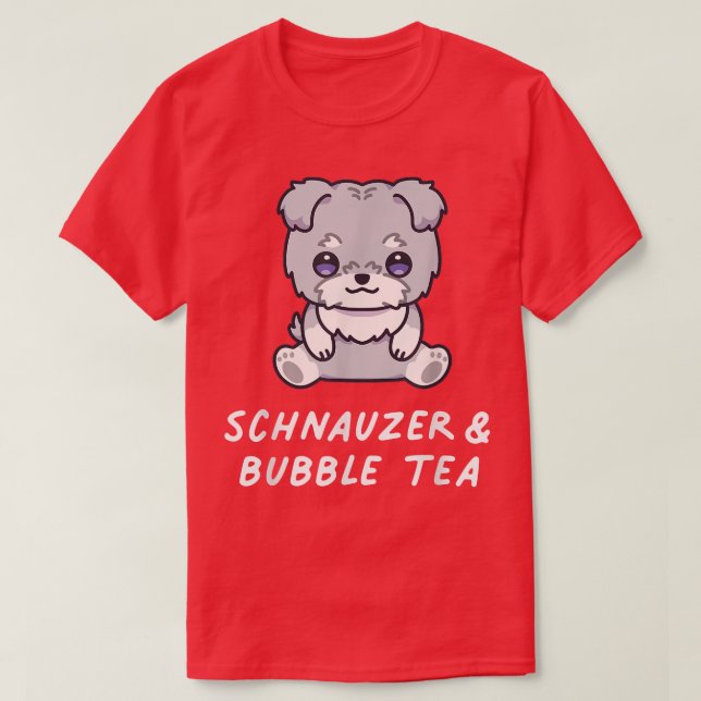 Camiseta Schnauzer & Bubble Tea Kawaii - Cachorro Animado (Frente do Design)