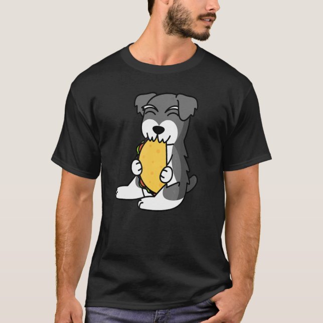 Camiseta Schnauzer Comendo Um Cachorro De Taco (Frente)