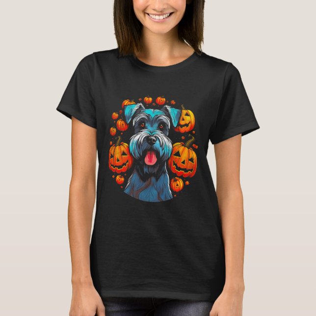 Camiseta Schnauzer de Halloween Preto Premium Tri-Blend (Frente)