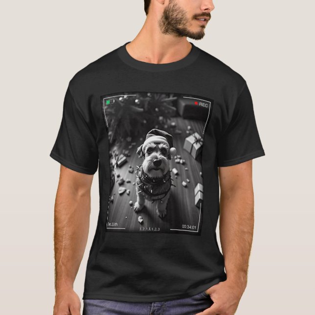 Camiseta Schnauzer de Natal Capturado pela Câmera  (Frente)