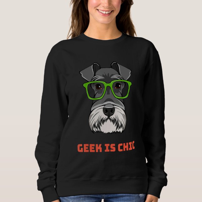 Camiseta Schnauzer Dog Geek Portrait Smart Glasses Dog Nerd (Frente)