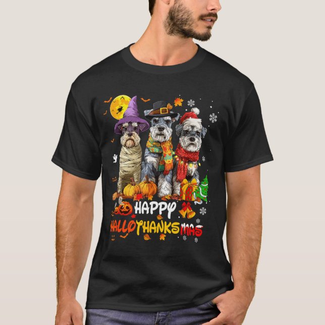 Camiseta Schnauzer Happy Hallothanksmas Dog Lover Christmas (Frente)