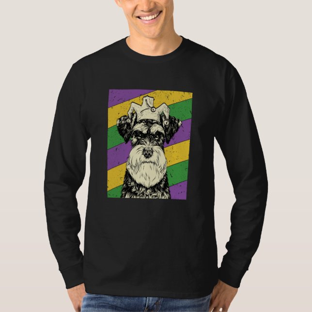 Camiseta Schnauzer Jester Mardi Gras Dog Mom or Dad (Frente)