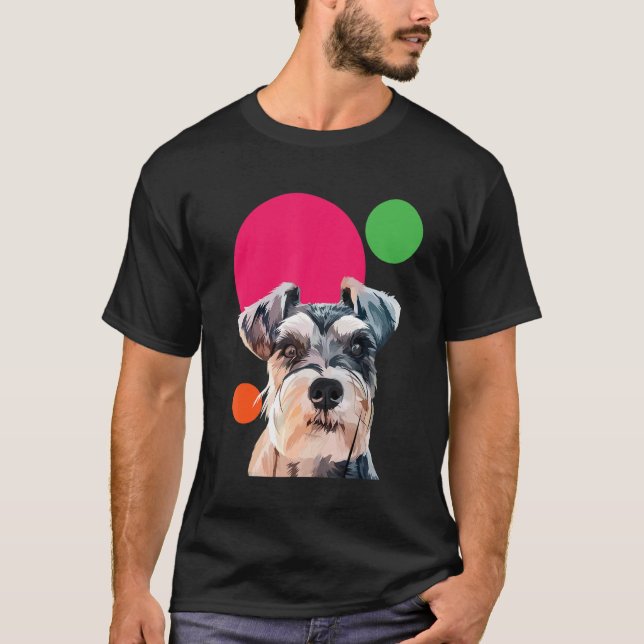 Camiseta Schnauzer Pop Art Mini Schnauzer Portrait Dog Colo (Frente)