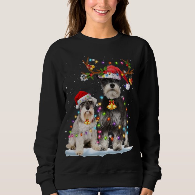 Camiseta Schnauzer Reindeer Santa Hat Natal (Frente)