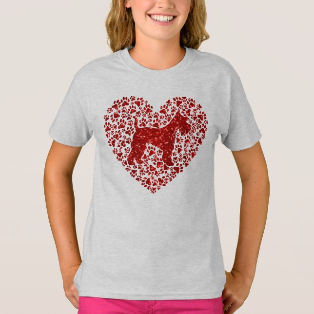 Camiseta Schnauzer Silhouette Heart Paws Adorable (Frente)