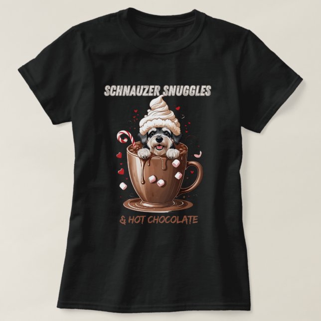 Camiseta Schnauzer Snuggles & Hot Chocolate (Frente do Design)