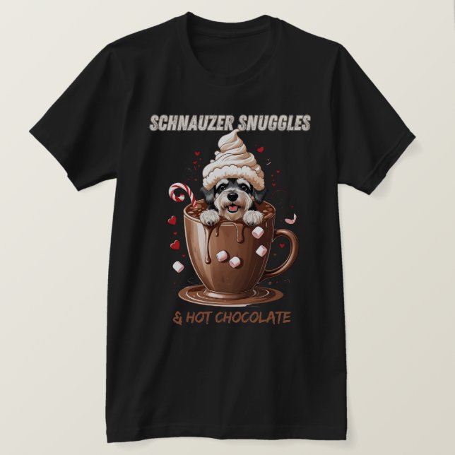 Camiseta Schnauzer Snuggles & Hot Chocolate (Frente do Design)