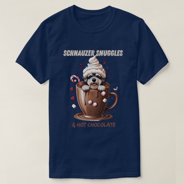 Camiseta Schnauzer Snuggles & Hot Chocolate (Frente do Design)