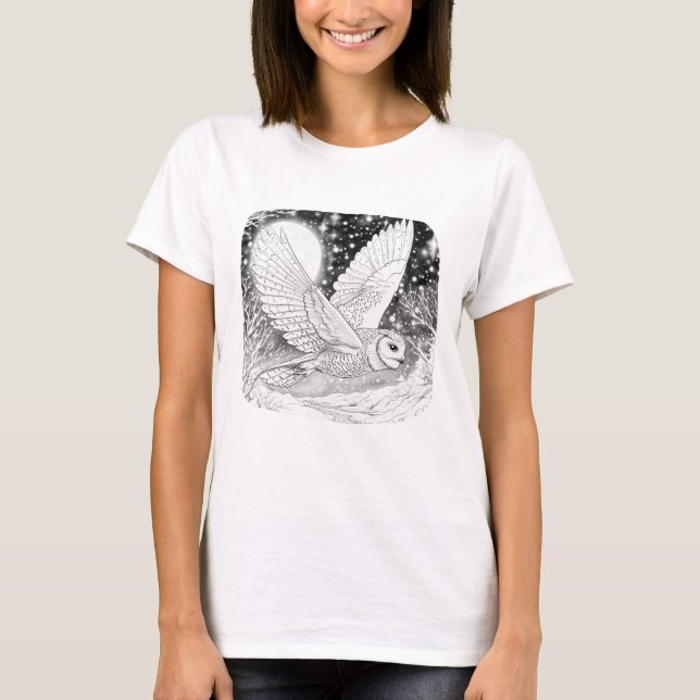 Camiseta Schneeeule Eule bei Nacht unterm Sternenhimmel (Frente)