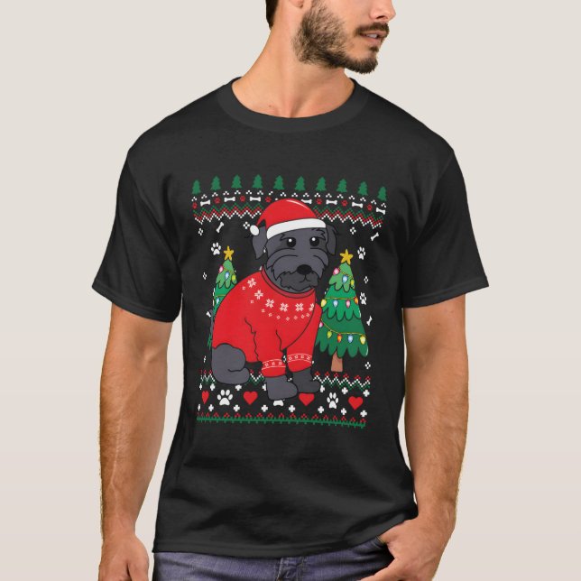 Camiseta Schnoodle Enfeites de natal Mãe Pai Feia Dom (Frente)