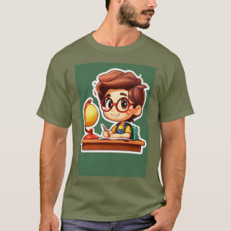 Camiseta "Scholarly Savvy: Garoto 3D da Cartoon Estudando"
