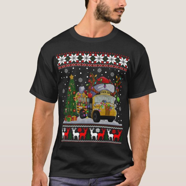 Camiseta School Bus Driver Reindeer Santa Hat Ugly Christma (Frente)