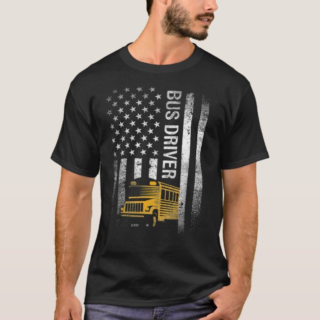 Camiseta School Bus Driver Usa American Flag Funny Bus Driv (Frente)