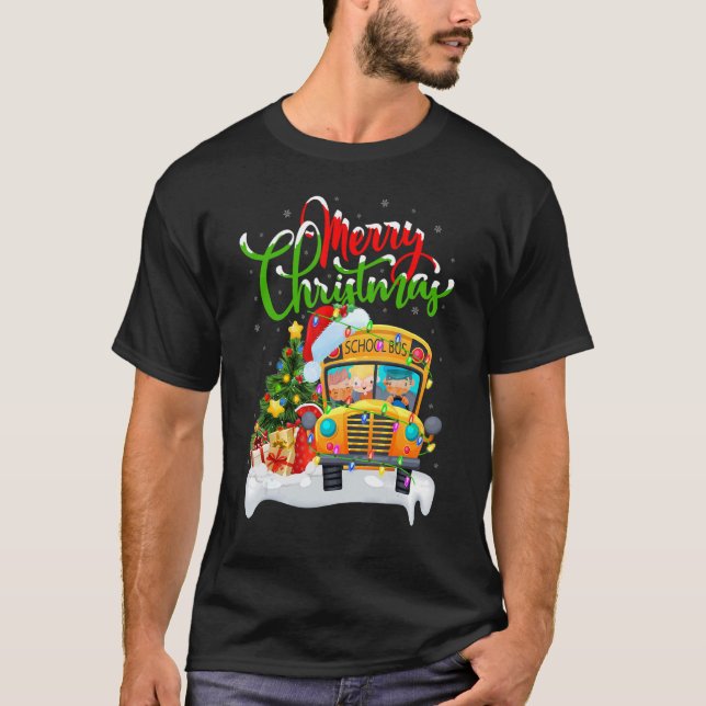 Camiseta School Bus   Xmas Decorations Santa School Bus Chr (Frente)