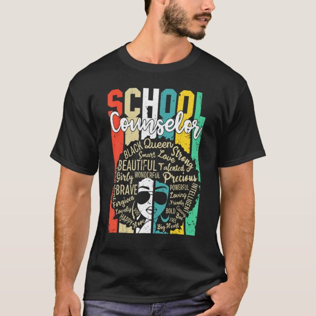 Camiseta School Counselor Black History Apparel Afro Melani (Frente)