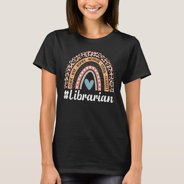 Camiseta School Librarian Rainbow Leopard Library (Frente)