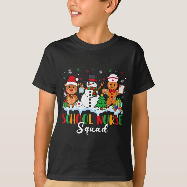 Camiseta School Nurse Squad Reindeer Snowman Gingerbread Ch (Frente)