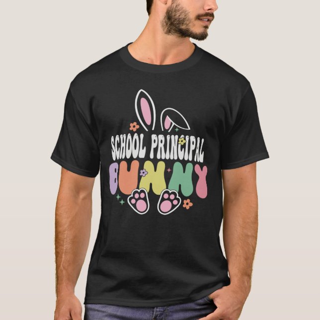 Camiseta School Principal Bunny Easter Day Groovy Family Ma (Frente)