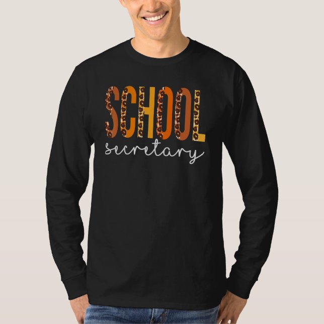 Camiseta School Secretary Leopard Squad Cute Fall Autumn Th (Frente)