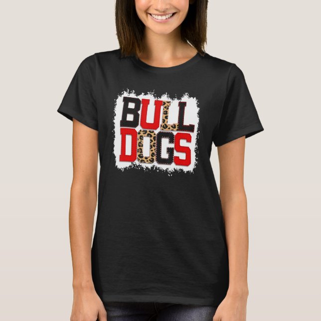 Camiseta School Spirit Mascot Bulldogs Leopard Print Teache (Frente)