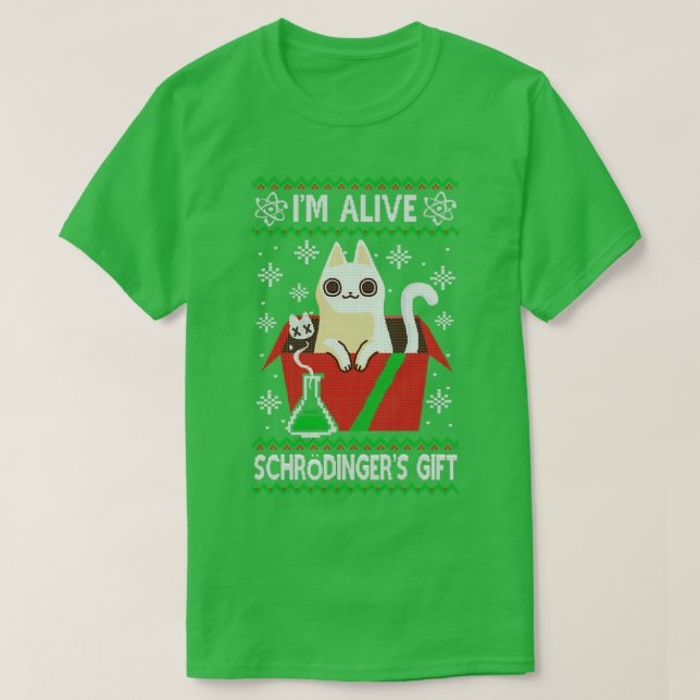 Camiseta Schrdingers Gift Ugly Christmas Sweater Science (Frente do Design)