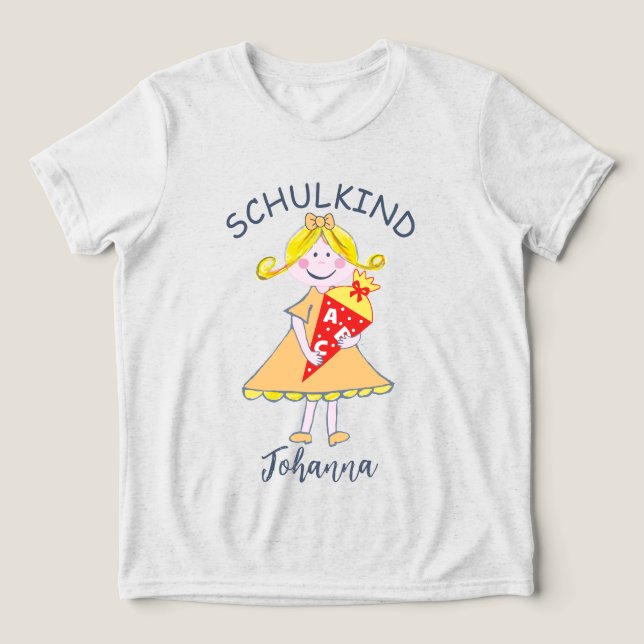 Camiseta Schulkind - Mädchen mit Schultüte - orange 1 |  (Design frontal)