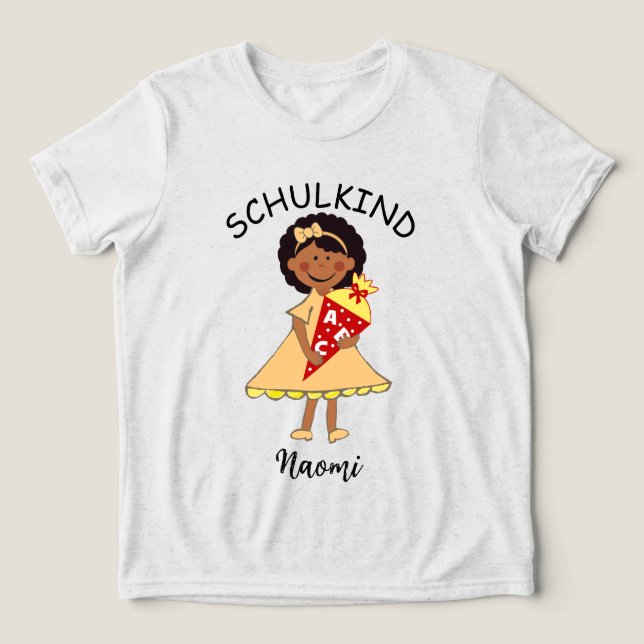 Camiseta Schulkind - Mädchen mit Schultüte - orange 2 | (Design frontal)