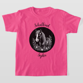 Camiseta Schulkind - Pony mit Blumen - schwarz weiß |