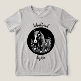 Camiseta Schulkind - Pony mit Blumen - schwarz weiß |