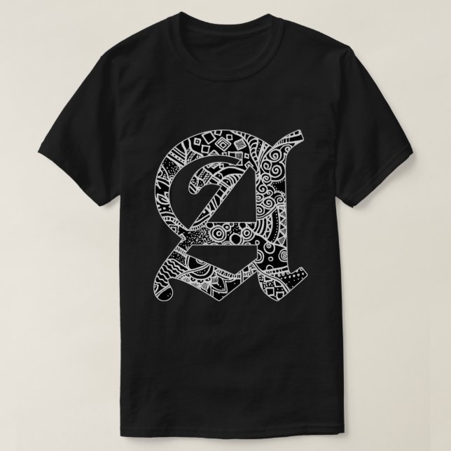 Camiseta Schwarze Buchstabe "A" im gotischen Stil  (Frente do Design)