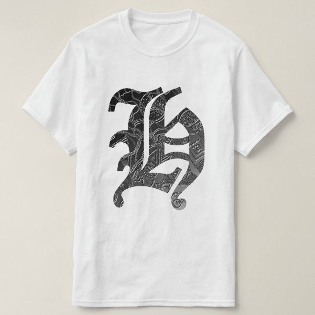 Camiseta Schwarze Buchstabe "H" im gotischen Stil (Frente do Design)