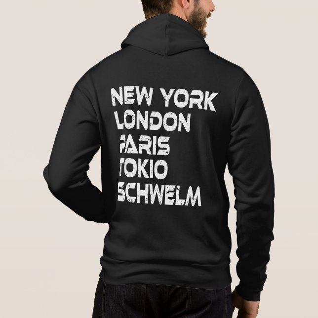 Camiseta Schwelm New York London Tokio Paris Hoodie (Verso)