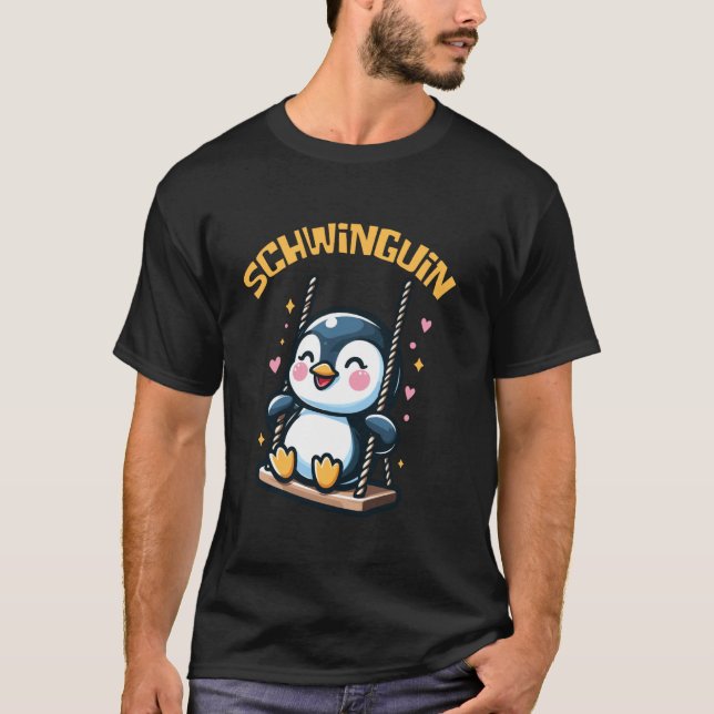Camiseta Schwinguin Pinguim Feliz Balançando Diversão (Frente)