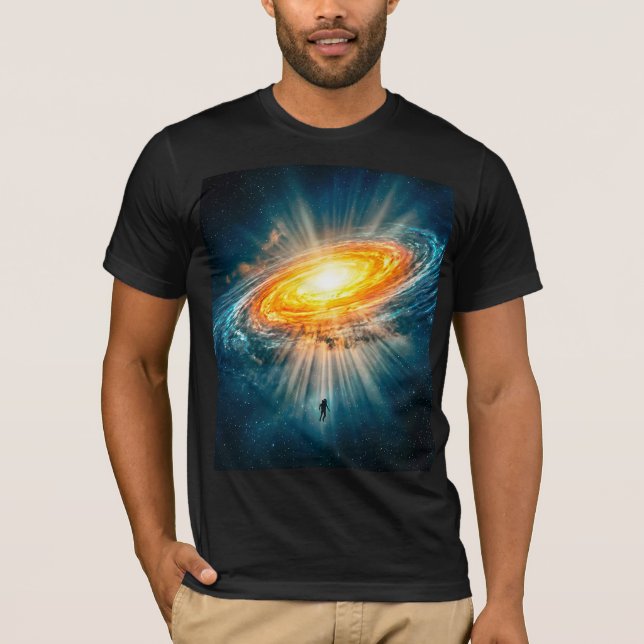 Camiseta Sci-Fi Space Golden Galaxy Astronaut Glowing Art (Frente)