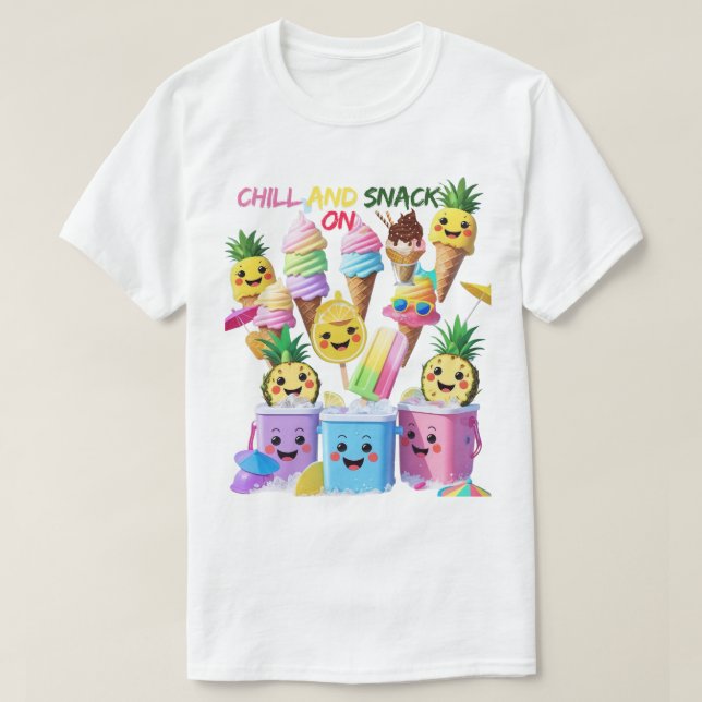 Camiseta Scoop, Sip, Smile – Summer Treats Tee (Frente do Design)