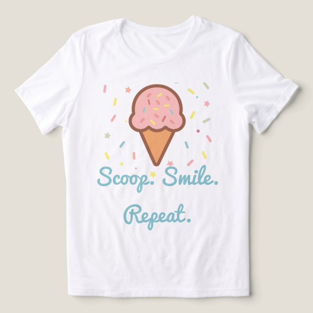 Camiseta Scoop. Sorria. Repita. - Cone de Sorvete (Design frontal)