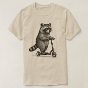 Camiseta Scooter de Guaxinim Antigo   Guaxinim andando de s