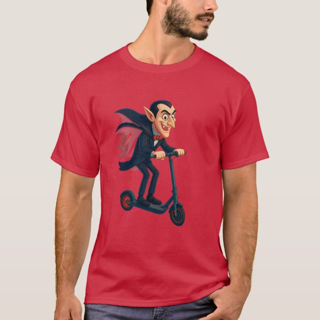 Camiseta Scooter Dracula Funny toon Vampire on Electric Rid (Frente)