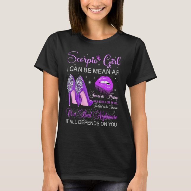 Camiseta Scorpio Girl Birthday High Heels Derrubando Lábios (Frente)